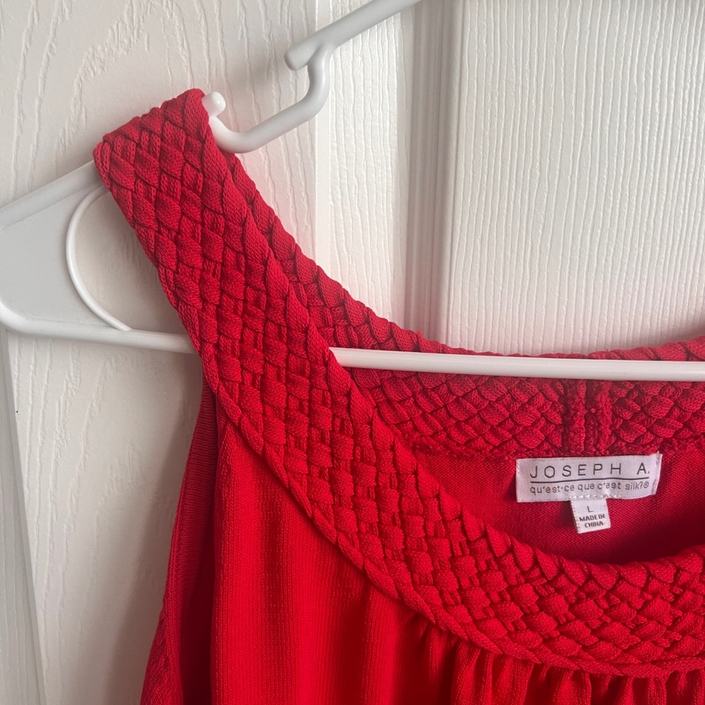 JOSEPH A. Red Sleeveless Knit Top Women's Size L Braided Neckline Casual - Picture 3 of 8